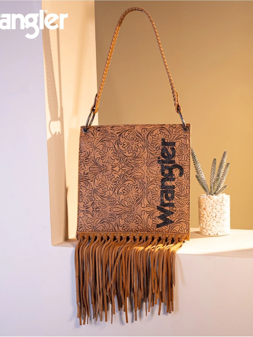 Wrangler Turquoise Tooled Fringe Leather 2 Way Bag